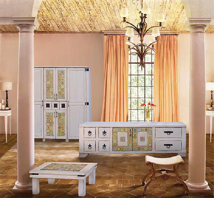 Models Art Rhodes – geometric motifs painted on a white base, delicate ageing and hand-forged handles, photo 1